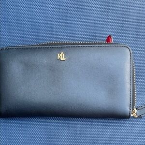 Ralph Lauren Black Leather Wallet with Gold Accents